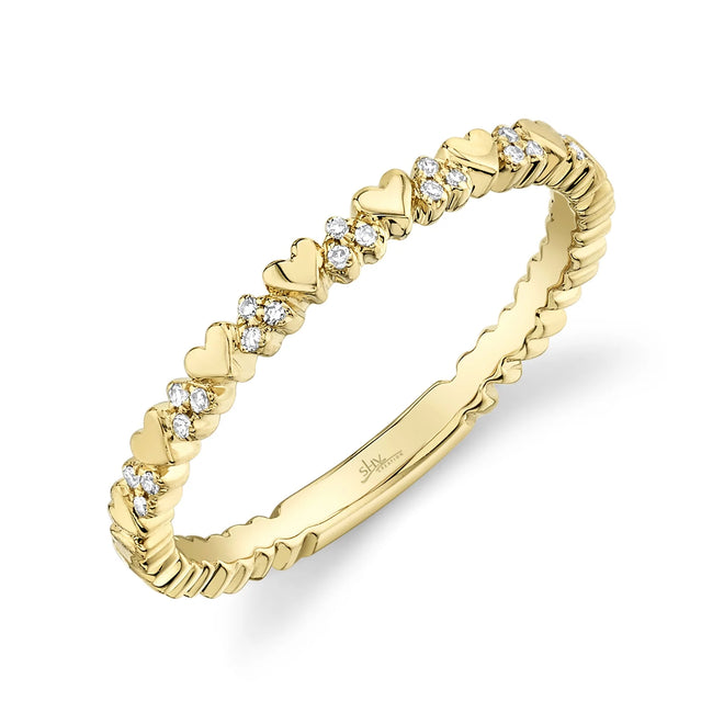 14K Yellow Gold Diamond Heart Wedding Band - Queen May