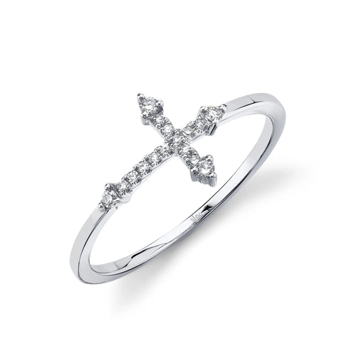14K Gold Diamond Cross Ring - Queen May
