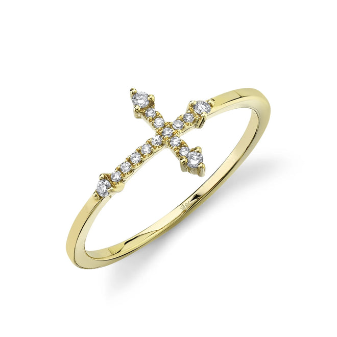 14K Gold Diamond Cross Ring - Queen May