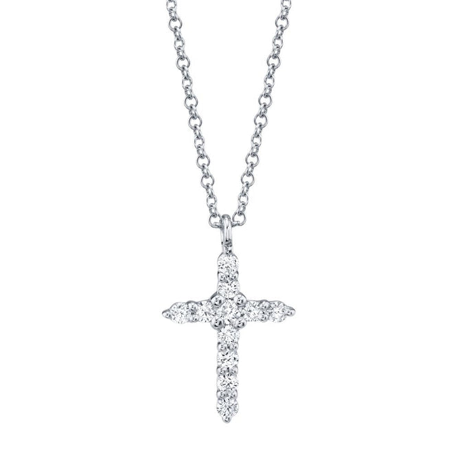 14K Gold 0.17 Carat Diamond Cross Pendant Necklace - Queen May