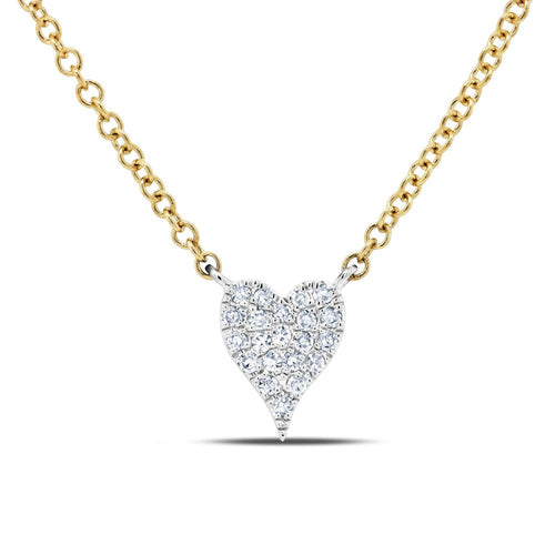 14K Gold Two-Tone Mini Diamond Pave Heart Pendant Necklace - Queen May