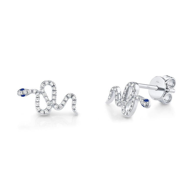 14K Gold Diamond Sapphire Snake Stud Earrings - Queen May