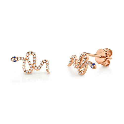 14K Gold Diamond Sapphire Snake Stud Earrings - Queen May