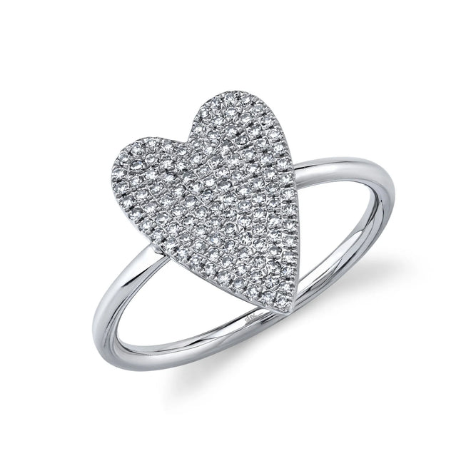 14K White .26 Carat Total Weight Diamond Pave Heart Ring - Queen May