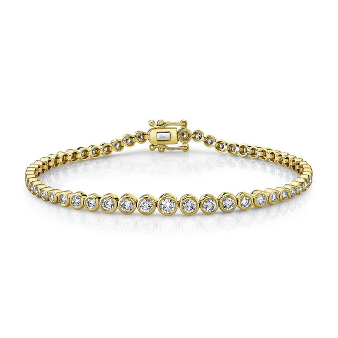 14K Gold 1.90 Carat Total Weight Round Diamond Bezel Tennis Bracelet - Queen May