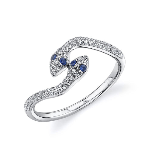 14K Gold Diamond Sapphire Twin Snakes Ring - Queen May