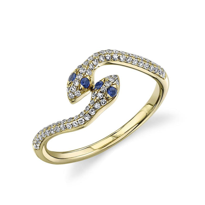 14K Gold Diamond Sapphire Twin Snakes Ring - Queen May