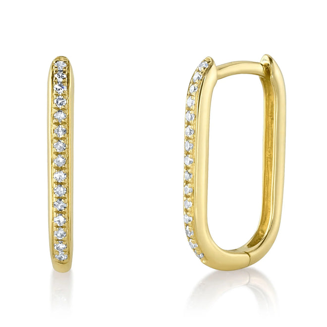 14K Gold 0.08 Carat Diamond Oval Paperclip Hoop Earring - Queen May