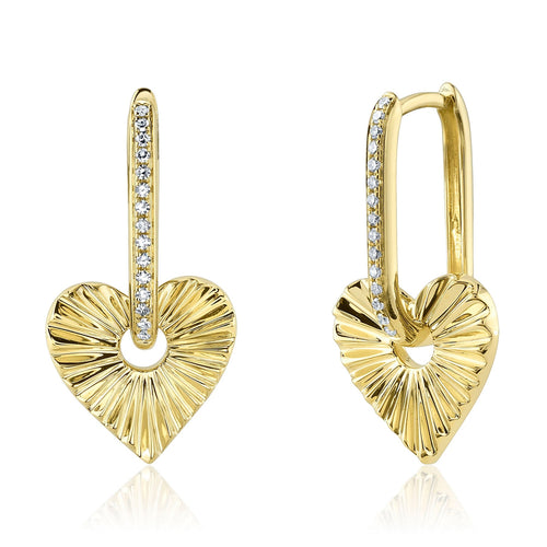 14K Gold Diamond Fluted Heart Drop Earrings - Queen May