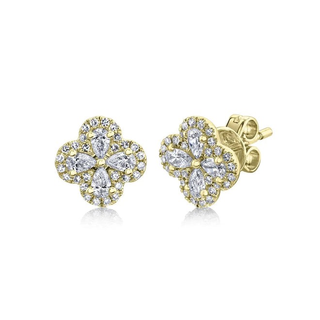 14K Gold 0.60 Carat Total Weight Diamond Clover Stud Earrings - Queen May