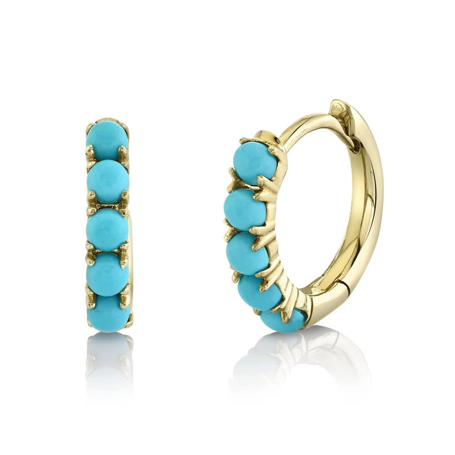 14K Gold Turquoise Huggie Hoop Earrings - Queen May