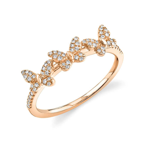 14K White, Yellow, or Rose Gold Diamond Butterfly Ring - Queen May