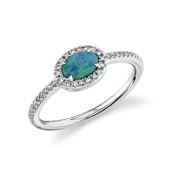 14K Gold 0.12 Carat Diamond and 0.33 Carat Opal Ring - Queen May