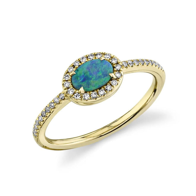 14K Yellow Gold 0.12 Carat Diamond and 0.33 Carat Opal Ring - Queen May