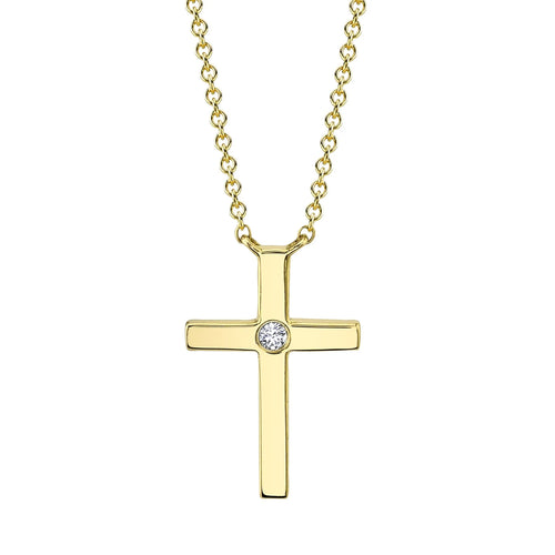 14K Yellow Gold 0.03 Carat Diamond Cross Pendant Necklace - Queen May