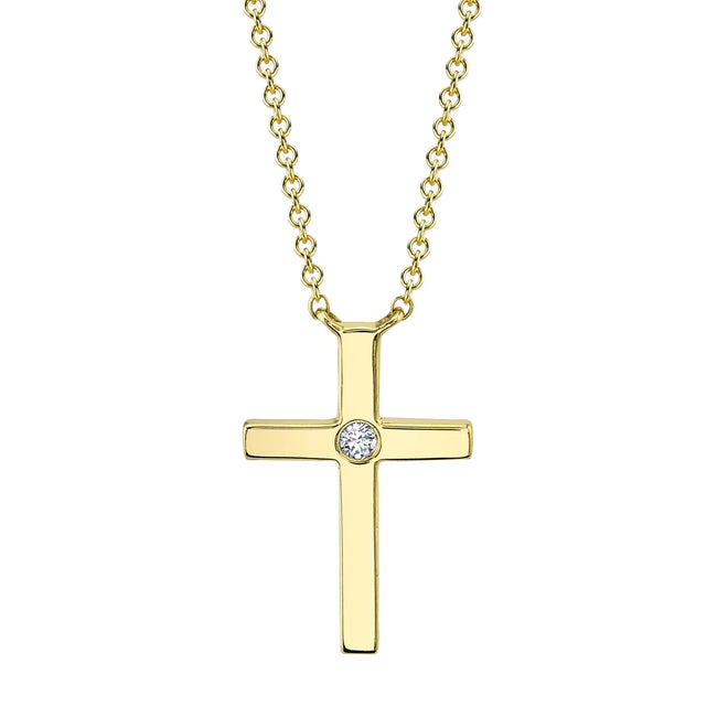 14K Yellow Gold 0.03 Carat Diamond Cross Pendant Necklace - Queen May