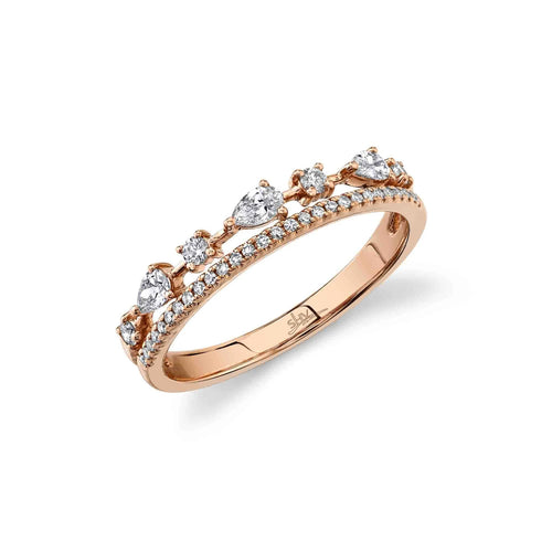 14K Gold Pear & Round Diamond Stackable Wedding Band - Queen May