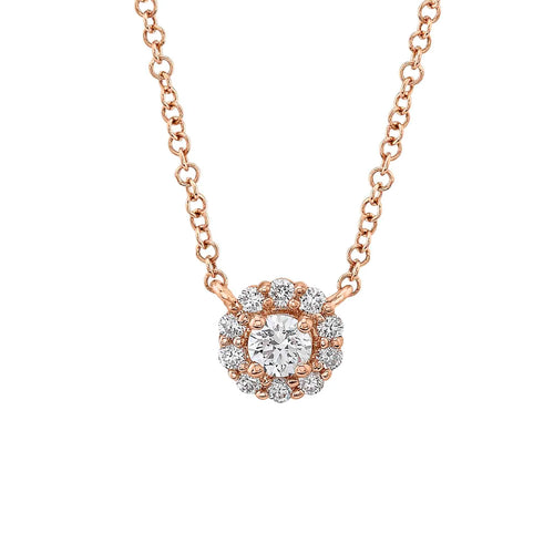 14K White, Yellow, or Rose Gold 0.20 Carat Total Weight Round Diamond Halo Pendant Necklace - Queen May