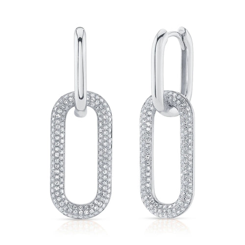 14K Gold 0.71 Carat Total Weight Round Diamond Pave Paperclip Link Drop Earrings - Queen May