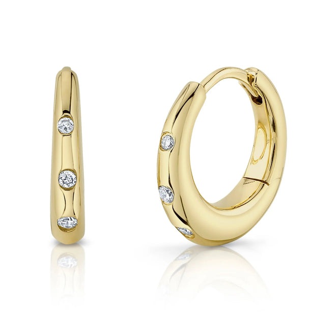 14K Gold 0.12 Carat Total Weight Diamond Bezel Huggie Earrings - Queen May