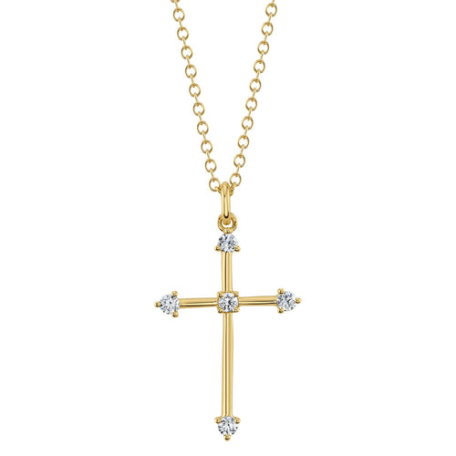 14K Yellow Gold 0.13 Carat Diamond Cross Pendant Necklace - Queen May