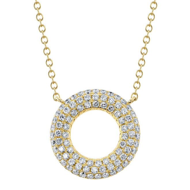 14K Gold 0.98 Carat Diamond Pave Circle Necklace - Queen May