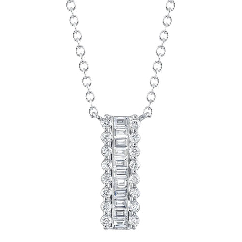 14K White or Yellow Gold 0.56 Carat Total Weight Baguette Diamond Bar Pendant Necklace - Queen May