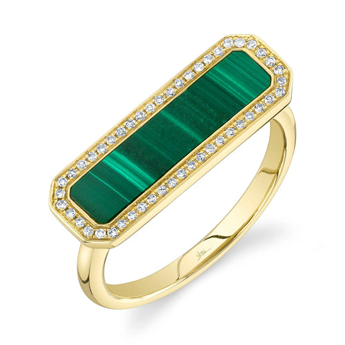 14K Yellow Gold Malachite Diamond Bar Ring - Queen May