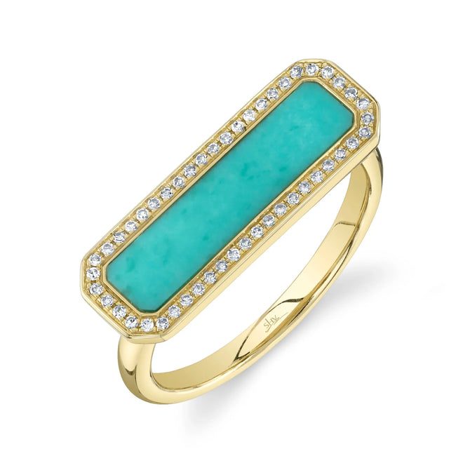 14K Yellow Gold Turquoise Diamond Bar Ring - Queen May