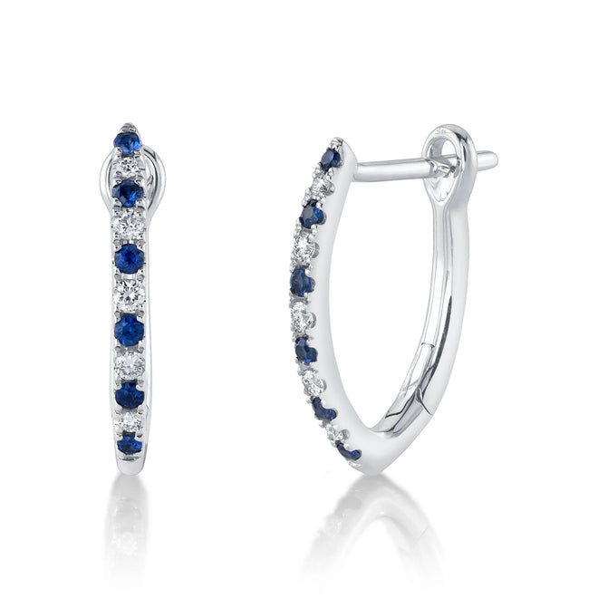 14K Gold Natural Sapphire Diamond Hoop Earrings - Queen May