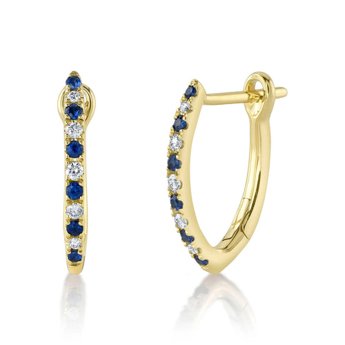 14K Gold Natural Sapphire Diamond Hoop Earrings - Queen May
