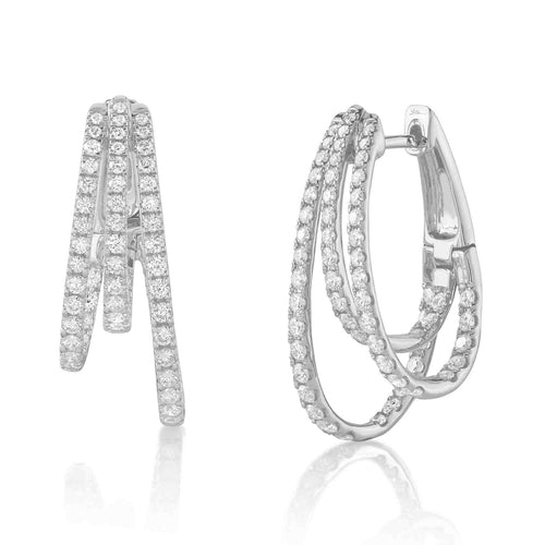 14K Gold 1.53 Carat Split Triple Row Hoop Earrings - Queen May