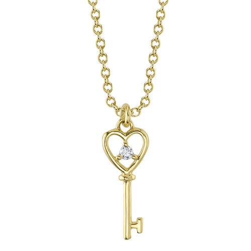 14K Yellow Gold Diamond Heart Key Pendant Necklace - Queen May