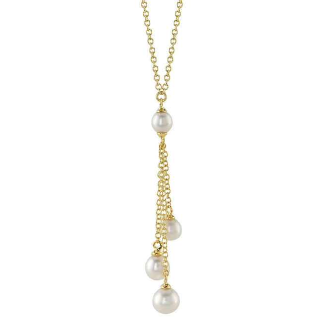 14K Yellow Gold Cultured Pearl Lariat Necklace - Queen May