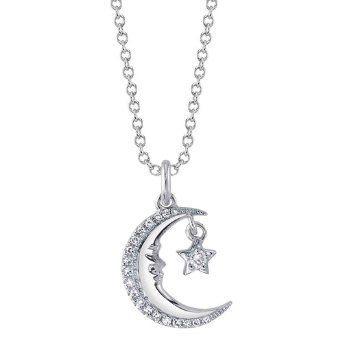 14K Gold Diamond Crescent Moon & Star Pendant Necklace - Queen May