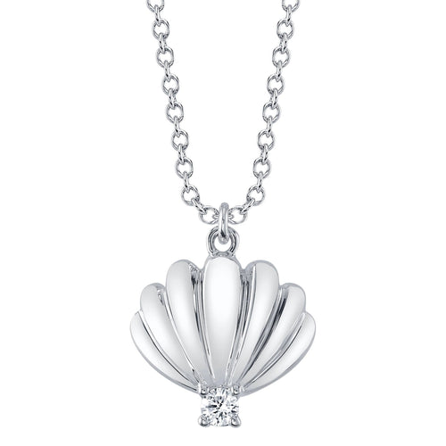 14K Gold Diamond Seashell Pendant Necklace - Queen May
