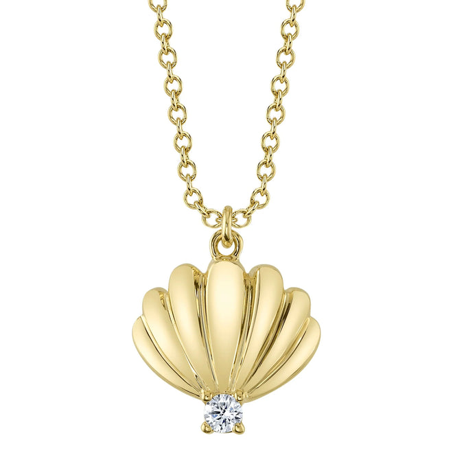 14K Yellow Gold Diamond Seashell Pendant Necklace - Queen May