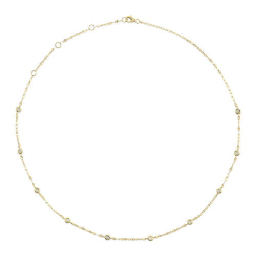 14K Gold 0.20 Carat Round Diamond Bezel Station Tinsel Necklace - Queen May
