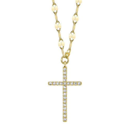 14K Gold Diamond Cross Pendant Tinsel Necklace - Queen May