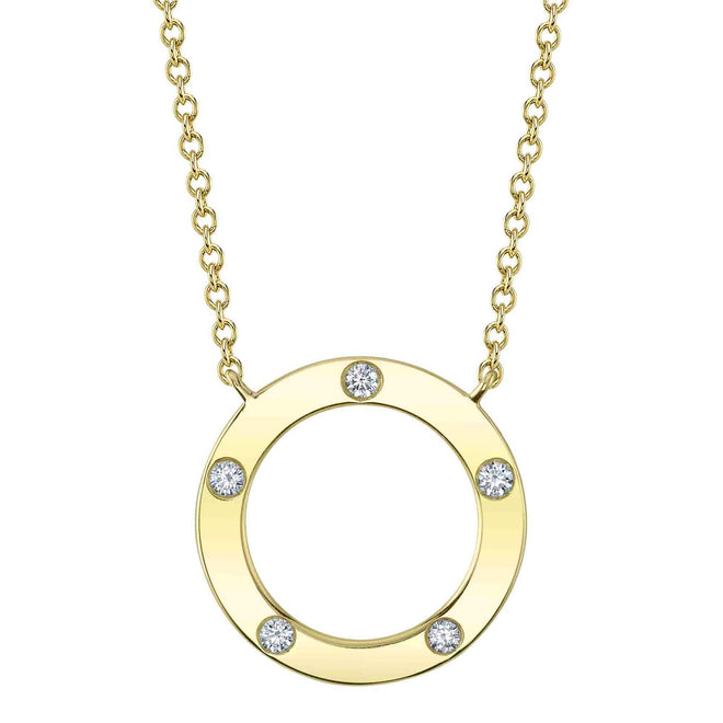 14K Gold 0.07 Carat Diamond Circle Pendant Necklace