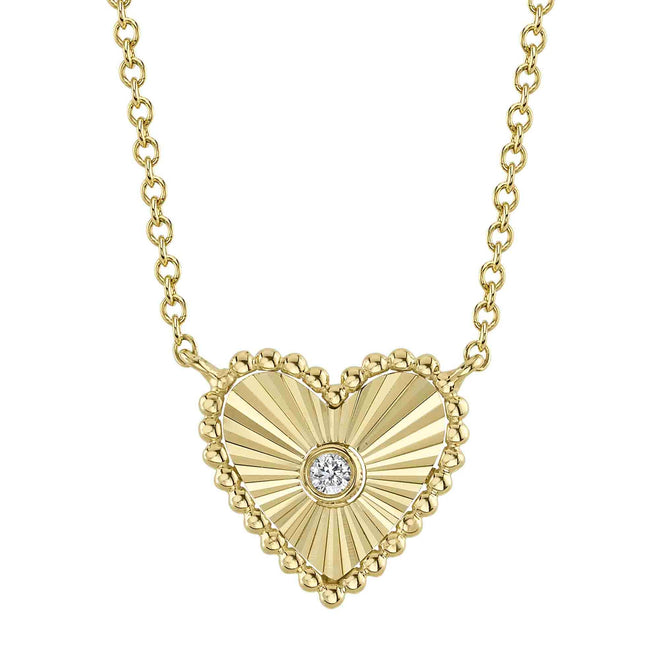 14K Gold Diamond Fluted Heart Necklace - Queen May