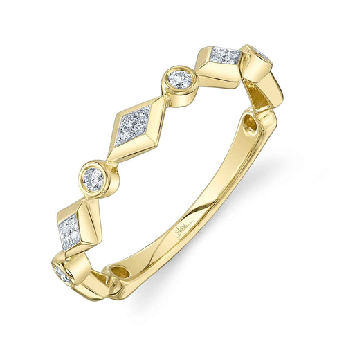 14K Yellow Gold 0.11 Carat Diamond Geometric Wedding Band - Queen May