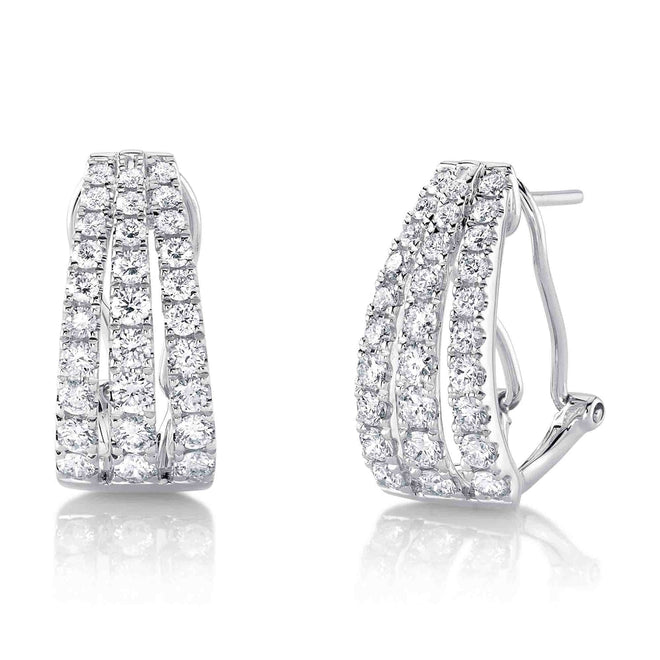 14K White Gold 1.66 Carat Diamond Triple Row Earrings - Queen May