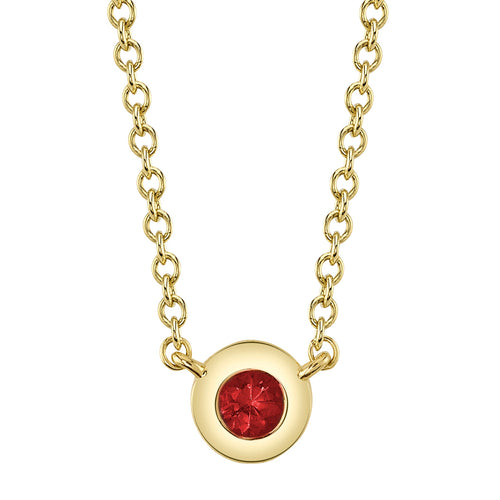 14K Gold 0.05 Carat Round Ruby Bezel Necklace - Queen May