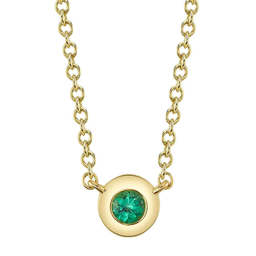 14K Gold 0.04 Carat Round Emerald Bezel Necklace - Queen May