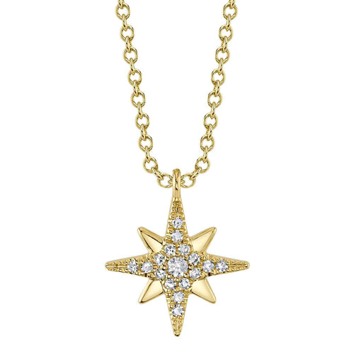 14K Gold Diamond North Star Pendant Necklace