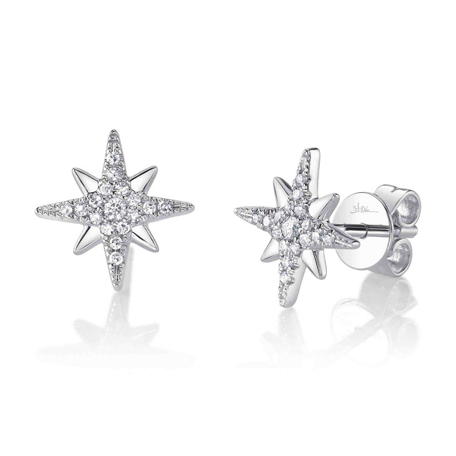 14K Gold Diamond North Star Stud Earrings - Queen May
