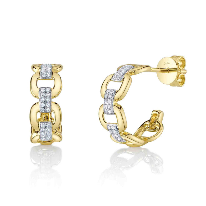 14K Gold 0.13 Carat Diamond Link Huggie Earrings - Queen May