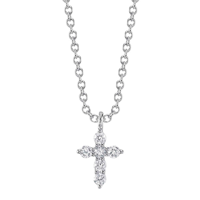 14K Gold 0.10 Carat Diamond Mini Cross Pendant Necklace - Queen May