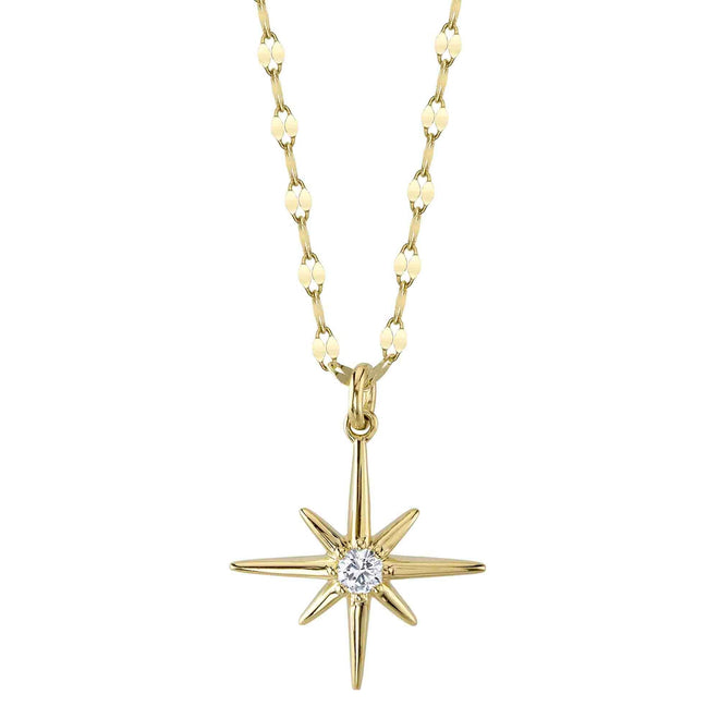 14K Gold 0.08 Carat Diamond North Star Pendant Necklace - Queen May